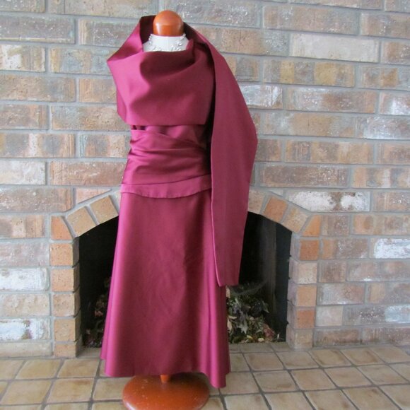 EVENING GOWN, 16, HALTER TOP + ELEGANT STOLE + LONG SKIRT -  BURGUNDY 3-PIECE - Picture 6 of 8